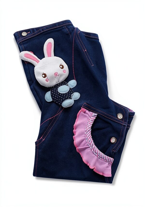 Baby Girls Knitted Jean Overalls Soft Bunny Embroidered-3