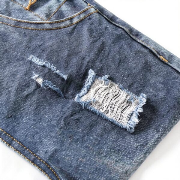 Button End Denim Overalls Ripped Holes Baby Kids Blue-3