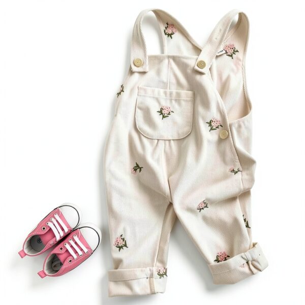 XD Baby Girls Corduroy Overalls Floral Embroidery Adjustable-3