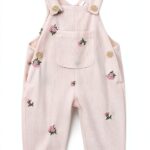 XD Baby Girls Corduroy Overalls Floral Embroidery Adjustable-0