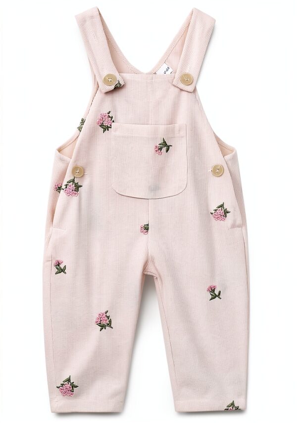 XD Baby Girls Corduroy Overalls Floral Embroidery Adjustable-0