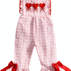 Baby Girl Valentines Overalls Soft Cotton Adjustable Straps-0