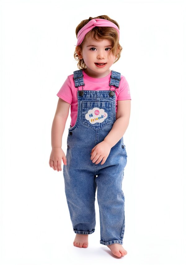 Ms Rachel Girls Overalls Set Blue Denim Pink 3 Piece-1