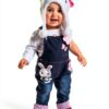 Baby Girls Knitted Jean Overalls Soft Bunny Embroidered-4