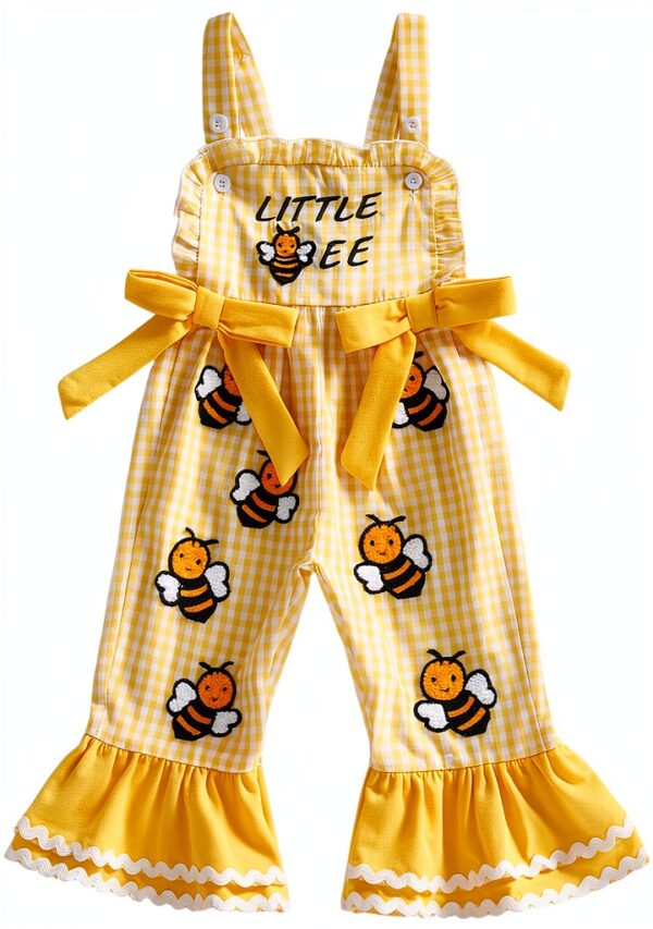 Bee Print Toddler Girl Overalls Cotton Flare Jumpsuit-0