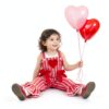 Toddler Girl Bell Bottom Overalls Heart Embroidery Red Pink-2