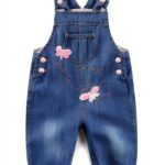 Baby Girls Denim Overalls Soft Cotton Butterfly Design-0