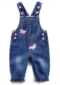 Baby Girls Denim Overalls Soft Cotton Butterfly Design-0