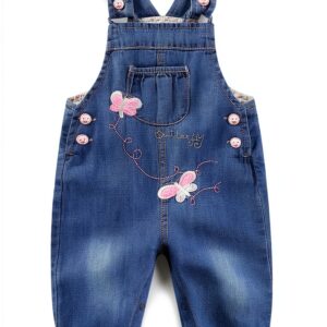 Baby Girls Denim Overalls Soft Cotton Butterfly Design-0