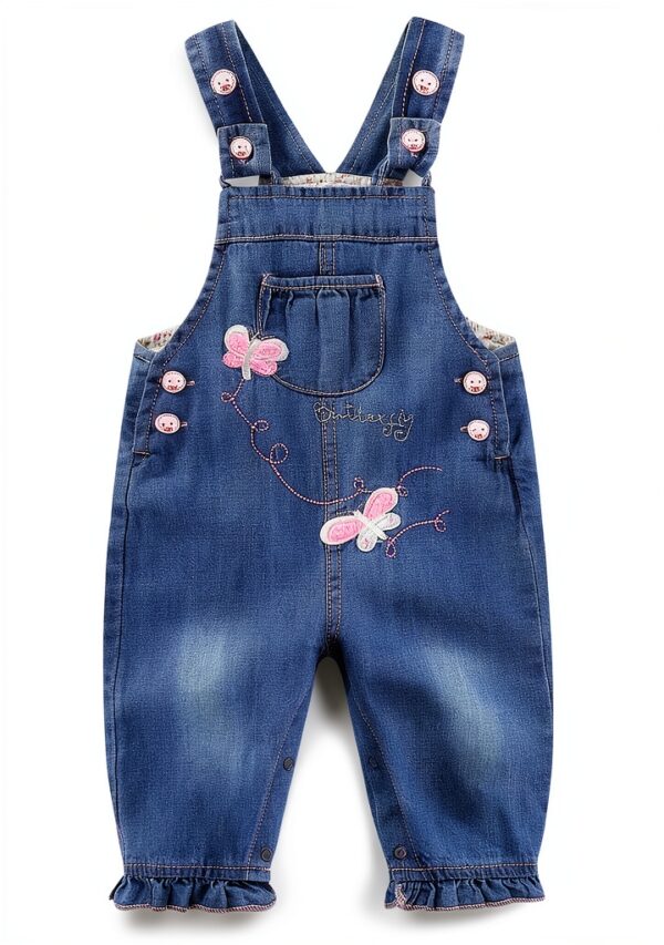 Baby Girls Denim Overalls Soft Cotton Butterfly Design-0
