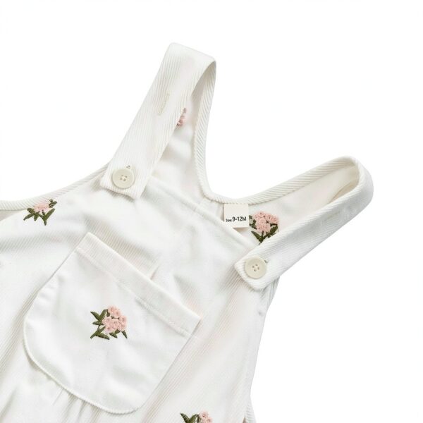 XD Baby Girls Corduroy Overalls Floral Embroidery Adjustable-6