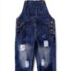 Button End Denim Overalls Ripped Holes Baby Kids Blue-0