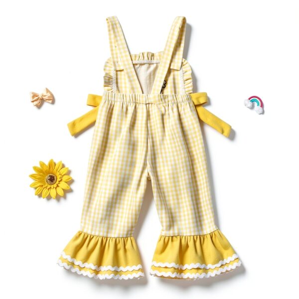 Bee Print Toddler Girl Overalls Cotton Flare Jumpsuit-5