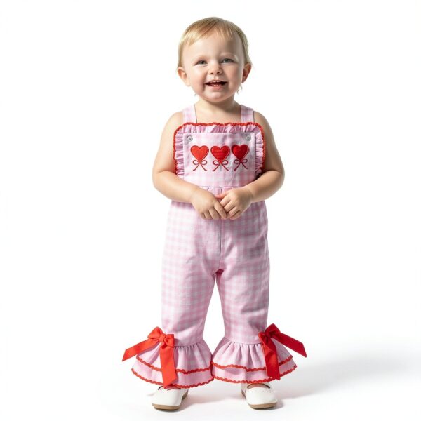 Baby Girl Valentines Overalls Soft Cotton Adjustable Straps-1