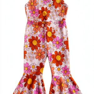 Lavender Floral Jumpsuit Toddler Girl Bell Bottom Outfits-0