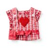 Toddler Girl Bell Bottom Overalls Heart Embroidery Red Pink-4
