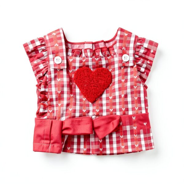 Toddler Girl Bell Bottom Overalls Heart Embroidery Red Pink-4
