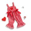 Toddler Girl Bell Bottom Overalls Heart Embroidery Red Pink-1