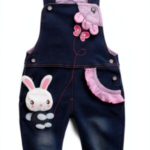 Baby Girls Knitted Jean Overalls Soft Bunny Embroidered-0