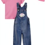 Ms Rachel Girls Overalls Set Blue Denim Pink 3 Piece-0