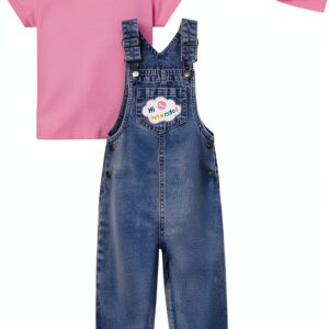 Ms Rachel Girls Overalls Set Blue Denim Pink 3 Piece-0