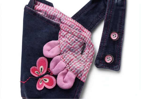 Baby Girls Knitted Jean Overalls Soft Bunny Embroidered-2