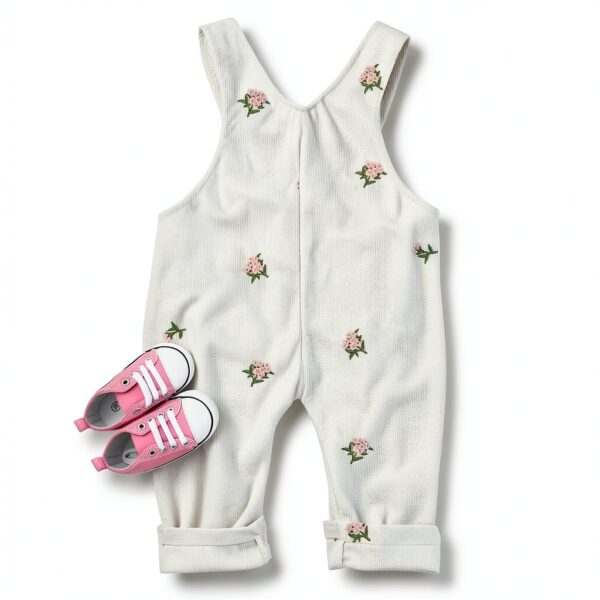 XD Baby Girls Corduroy Overalls Floral Embroidery Adjustable-5