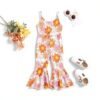 Lavender Floral Jumpsuit Toddler Girl Bell Bottom Outfits-1