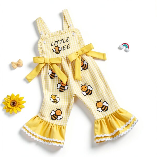 Bee Print Toddler Girl Overalls Cotton Flare Jumpsuit-1