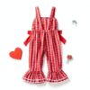 Toddler Girl Bell Bottom Overalls Heart Embroidery Red Pink-7
