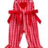 Toddler Girl Bell Bottom Overalls Heart Embroidery Red Pink-0