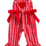 Toddler Girl Bell Bottom Overalls Heart Embroidery Red Pink-0