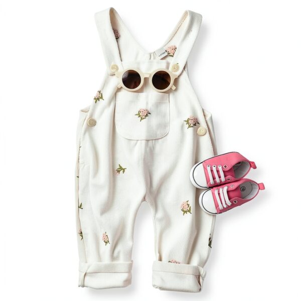 XD Baby Girls Corduroy Overalls Floral Embroidery Adjustable-4